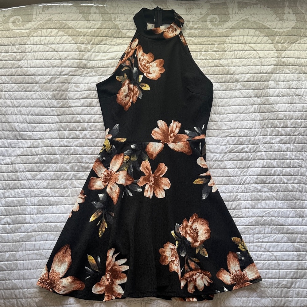 Mine Black Floral Halter Dress
